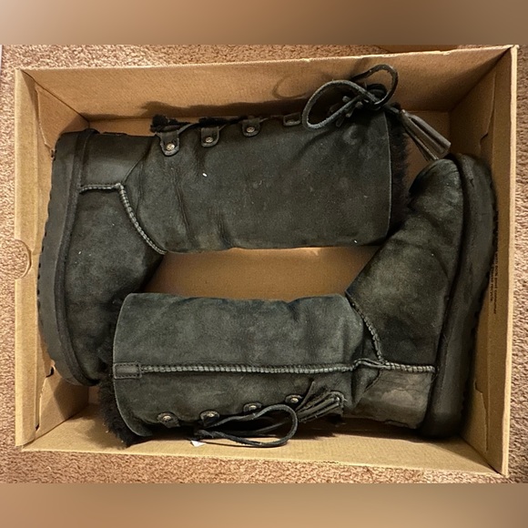 UGG Kristabelle Black Suede Sheepskin Fur Tall Winter Boots Size 6 - Picture 13 of 15